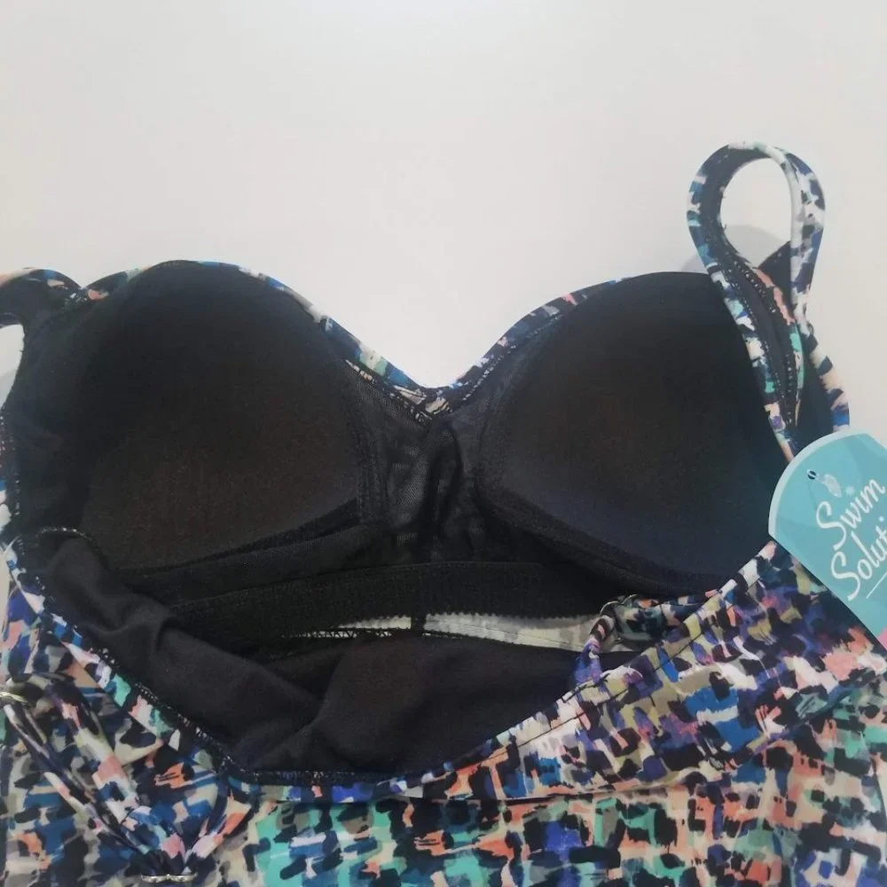 Swim Solutions Shirred-Front Tummy-Control One-Piece Swimsuit Size 10 - Picture 7 of 10